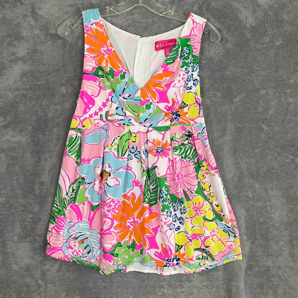 Lilly Pulitzer Nosey Posey Sleeveless Blouse Womens‎ XS Babydoll Vibrant Floral